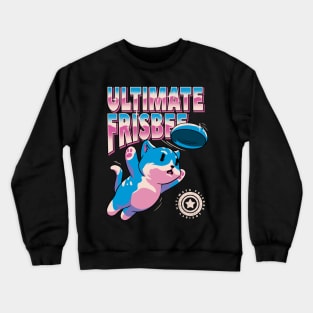 Ultimate Frisbee Cat - Retro Frisbee cat Bid Bidginity | Diving for the disc | Perfect Gift for the Pro Ultimate Frisbee Player Professional Crewneck Sweatshirt